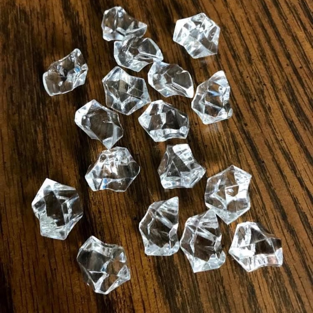 Shoe box of acrylic ice beads
